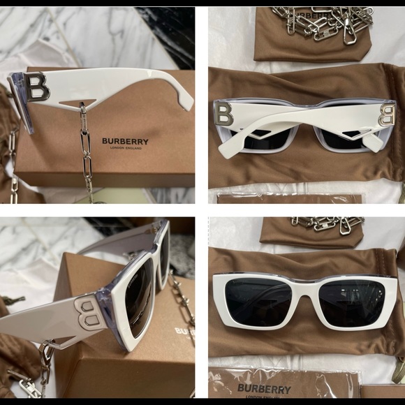 BURBERRY CLASSIC RECTANGLE SUNGLASSES WITH BOLD “B” LOGO & DETACHABLE B CHAIN - Picture 8 of 16